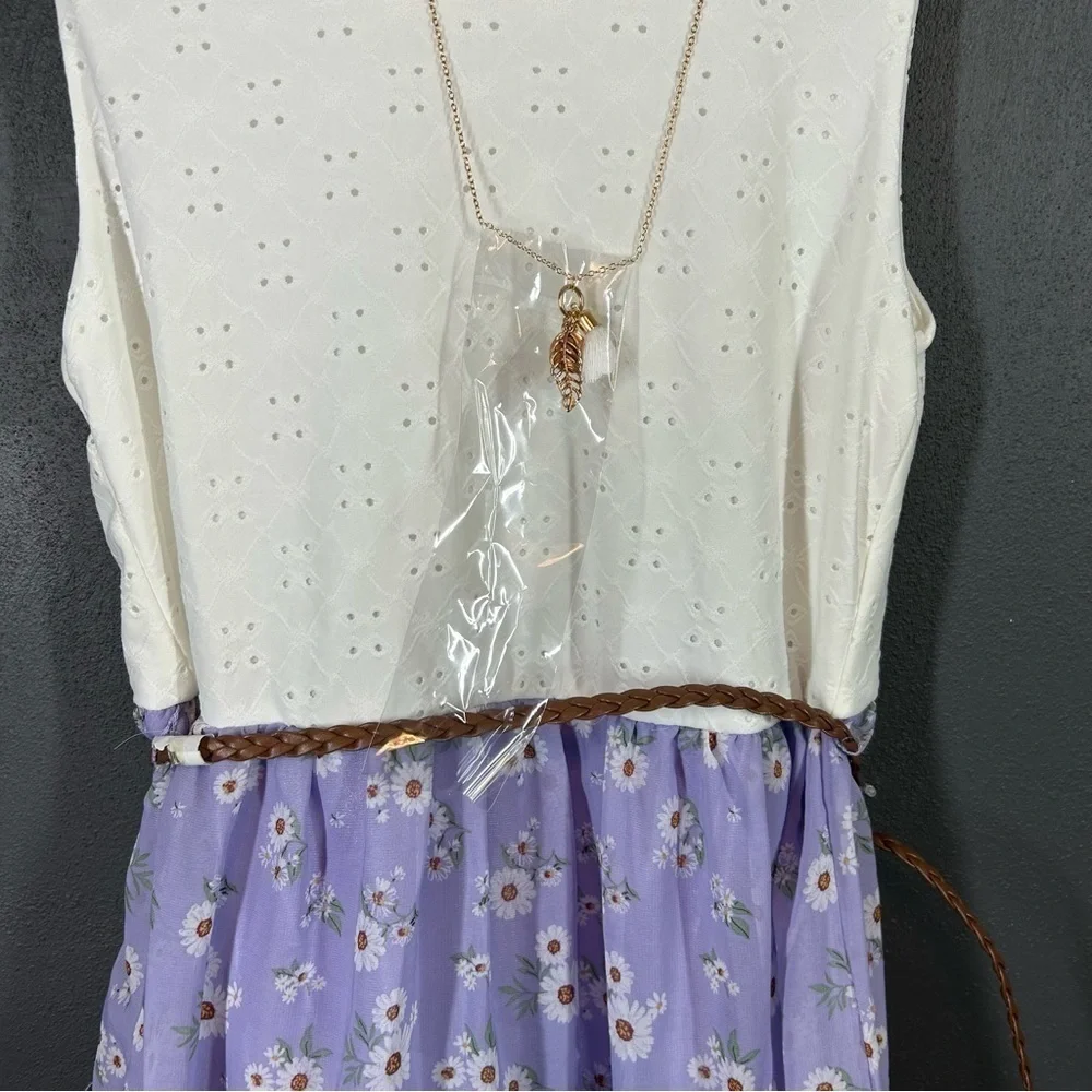 Knit Works Girls Eyelet Lavender Floral Dress
